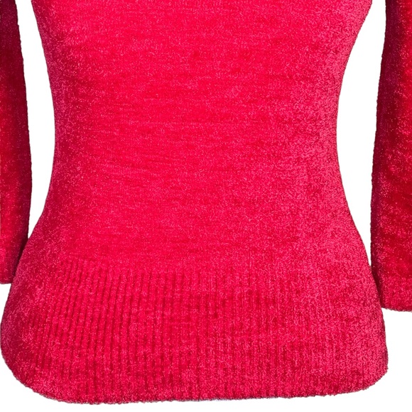 BAY STUDIO Career Petite Bright Red Super Cozy Chenille V-Neck Sweater PS - Picture 3 of 9